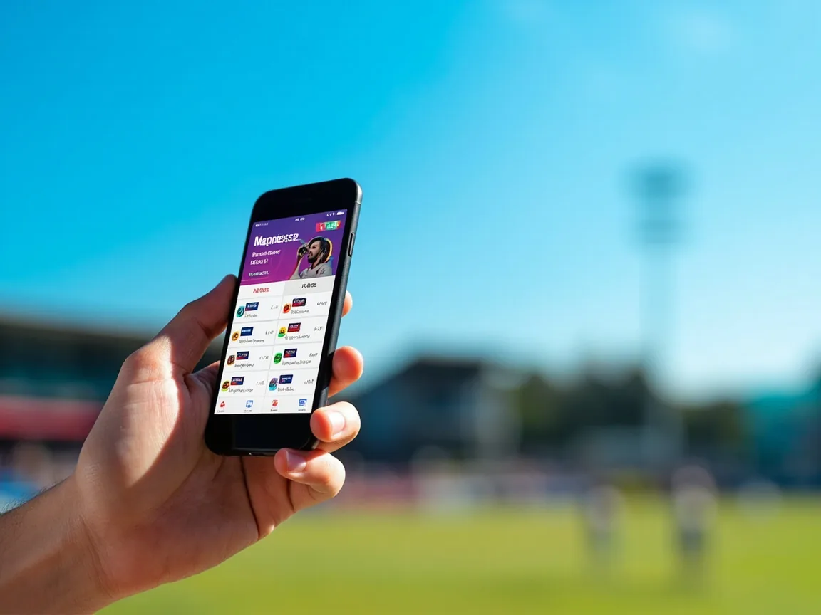 Editorial photo of a fantasy cricket mobile app lobby showing live match cards and captain options, GetMega peak-week captaincy