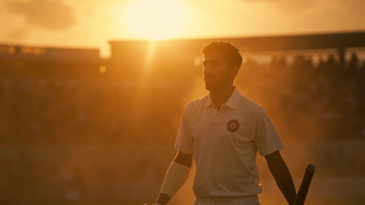 Editorial photo of an India cricket captain walking toward the pitch during sunset, illustrating the 2026 BCCI schedule restructure